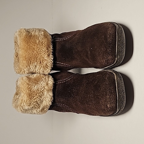 BareTraps Legend Booties Ankle Boot Brown Suede Leather Side Zipper Faux Fur 11M - Picture 2 of 16